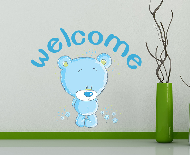 【mt1233】新款可爱小熊墙贴 welcome客厅走廊装饰可移除壁画