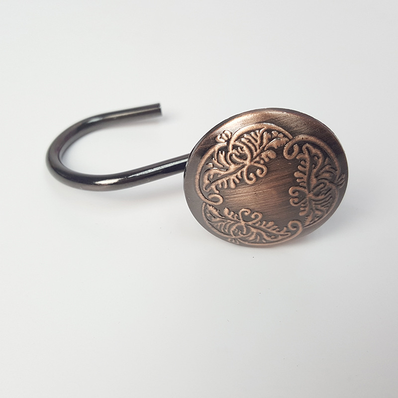 仿古花纹圆形锌合金浴帘挂钩 花型圆窗帘钩 圆形帘挂钩 12个/盒