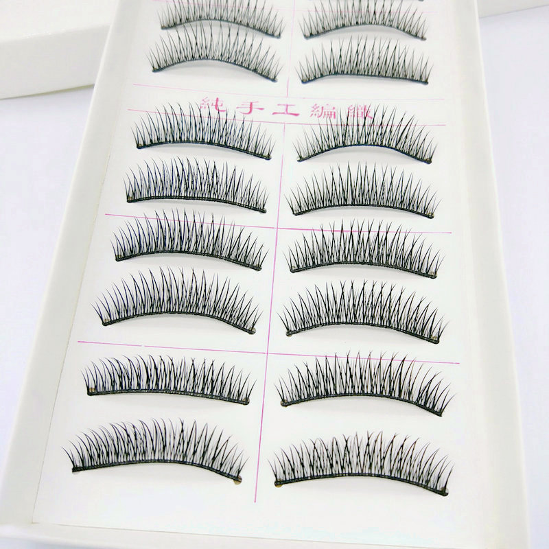 Taiwan Black Stem False Eyelashes Natural Nude Makeup Short Cross 10 Pairs Affordable False Eyelashes 080 Factory Wholesale