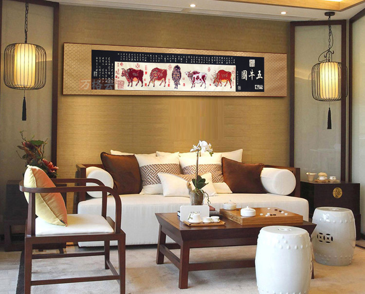 厂家供应蔚县剪纸画大幅窗花小五牛图民间手工艺外事出画礼品批发