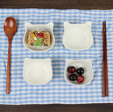 厂家直销 现货创意猫形碗象牙白卡通碗家用碗果碟碗零食碗陶瓷碗