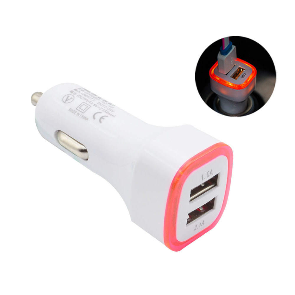 Led with Light Dual USB Square Rocket Car Charger 2.1A Luminous Multi-Functional Car Recharger Factory Wholesale