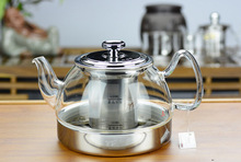 批发雅风耐热电磁炉茶壶 加厚玻璃不锈钢过滤煮茶壶800ml