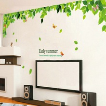 田园绿意客厅卧室沙发背景墙纸AY901 新款绿色树叶墙贴