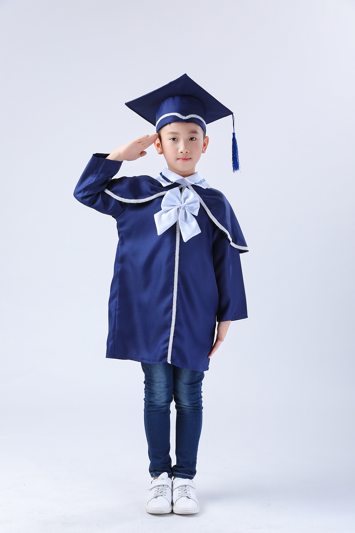 新款披肩蝴蝶结幼儿园毕业服儿童博士服小学生毕业照礼服 学士服