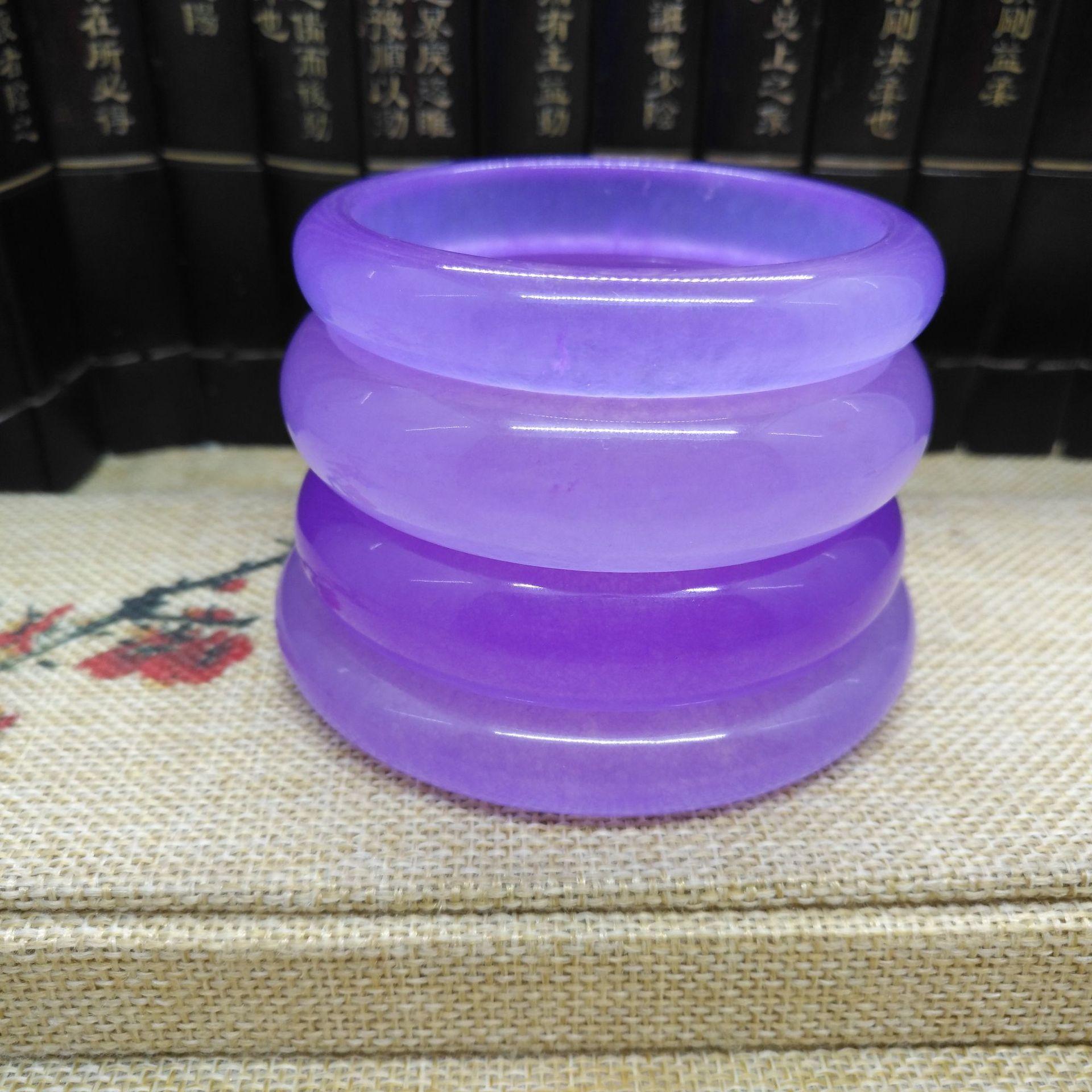 正品冰种a货翡翠色 石英岩手镯紫罗兰玉镯 女款紫色玉镯子