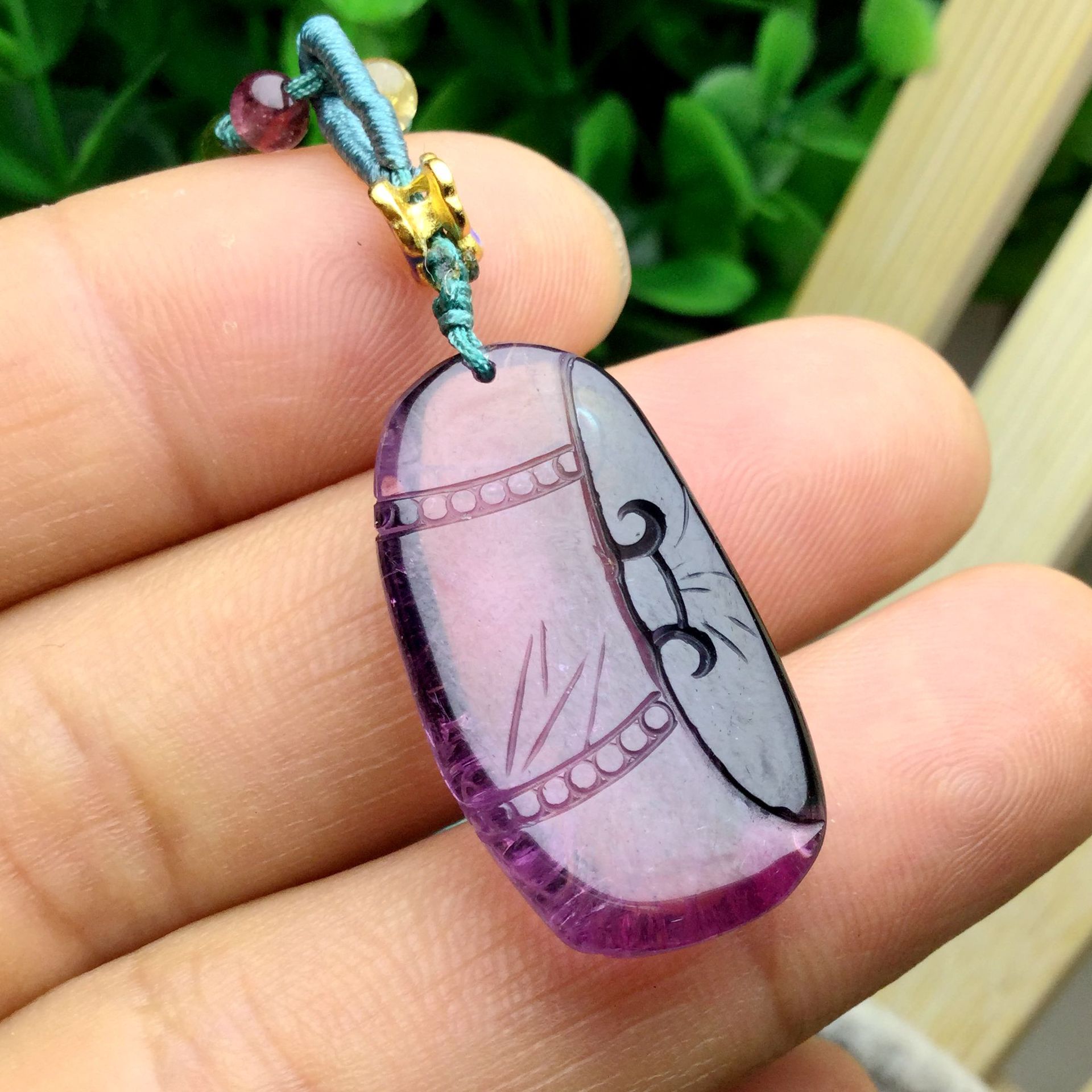 碧玺雕刻吊坠 雕刻富贵竹 平安竹 雕工精湛 天然西瓜碧玺 东海水