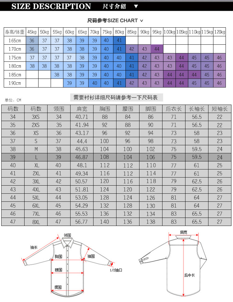 衬衫尺码表