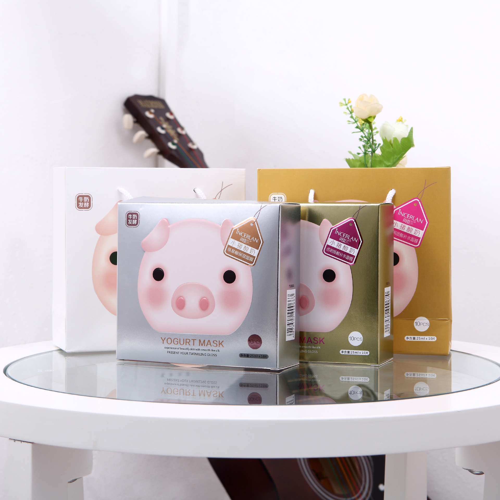正品韵姿兰小猪酸奶面膜 玻尿酸补水嫩肤面膜 10片装保湿面膜批发