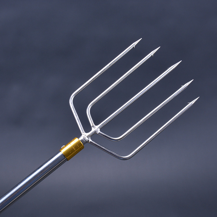 捕鱼叉 倒刺钢叉 全金属3齿5齿7齿扁头 圆尖鱼插利刃锯齿镰刀