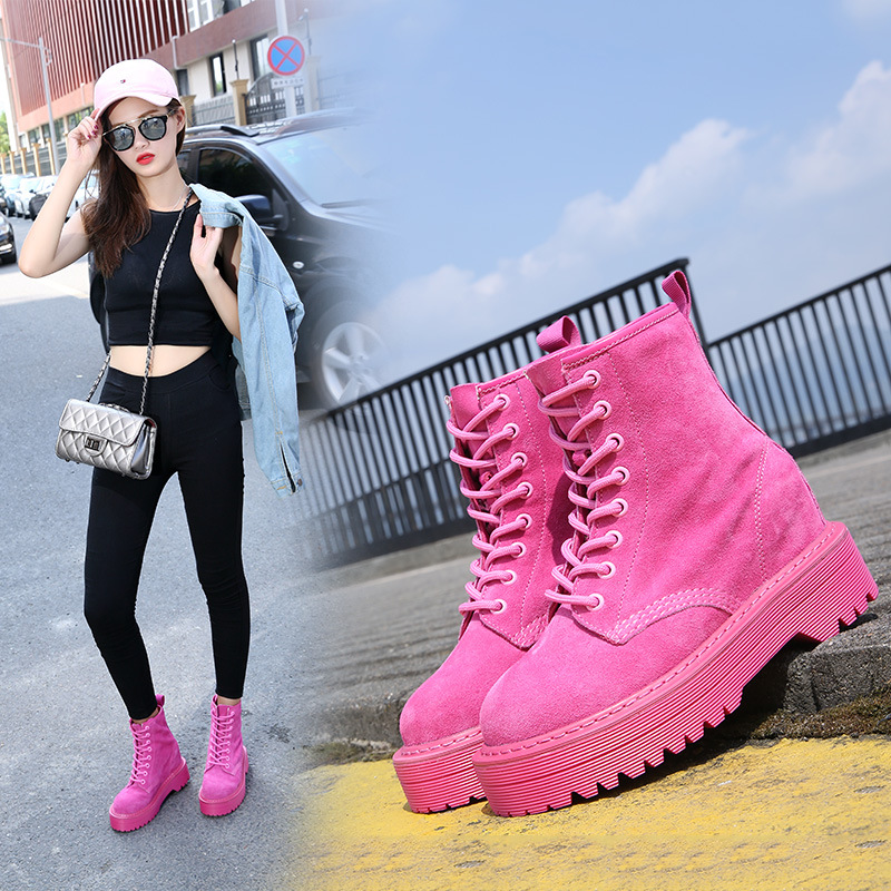 2022秋冬新款内增高马丁靴女系带百搭厚底加绒保暖短靴英伦风女靴