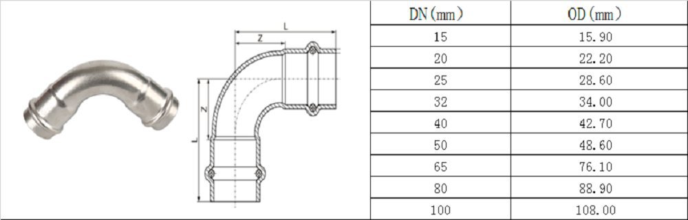 卡压式管件,酒店工程专用90度卡压弯头
