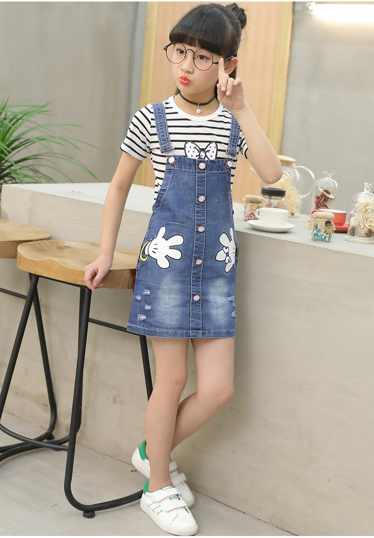 2019新款童装女童夏装儿童背带裙跨境套裙中大童两件套潮厂家直销