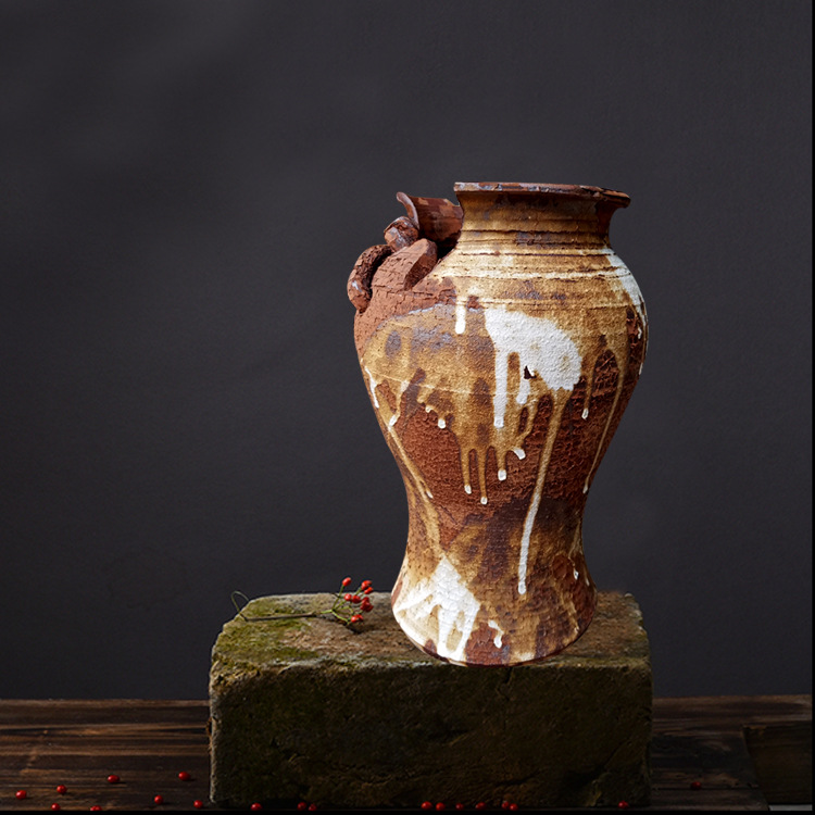 手工粗陶大陶罐坛子复古花器 插花花瓶景德镇陶瓷陶艺装饰摆件