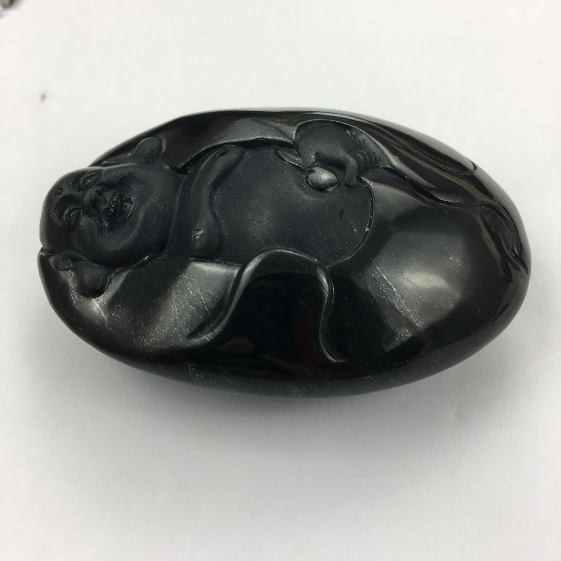 墨玉贵蛇纹石玉墨绿玉磨砂弥勒佛头手把件把玩件 药王石直销