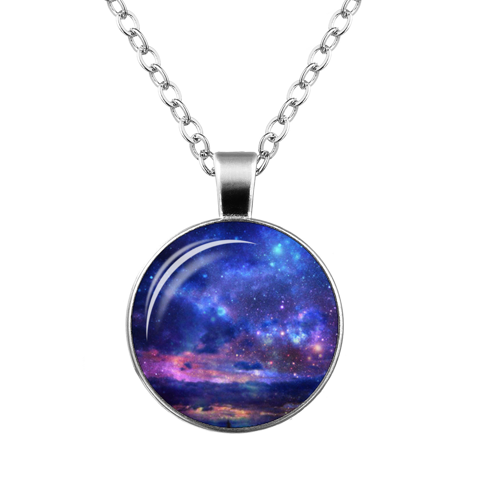 2017wish外贸爆款 宇宙星空时光宝石玻璃吊坠项链 地摊货源批发