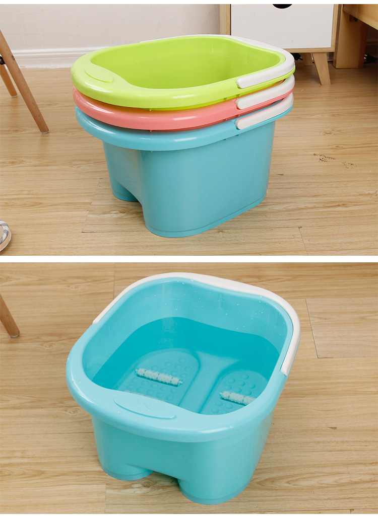 批发塑料足浴桶 可手提洗脚桶纯色带按摩泡脚塑料桶儿童成人通用