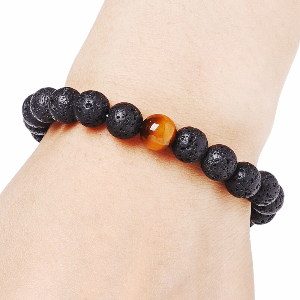 跨境热卖情侣佛珠手串 8mm天然石头虎眼石火山熔岩石手链