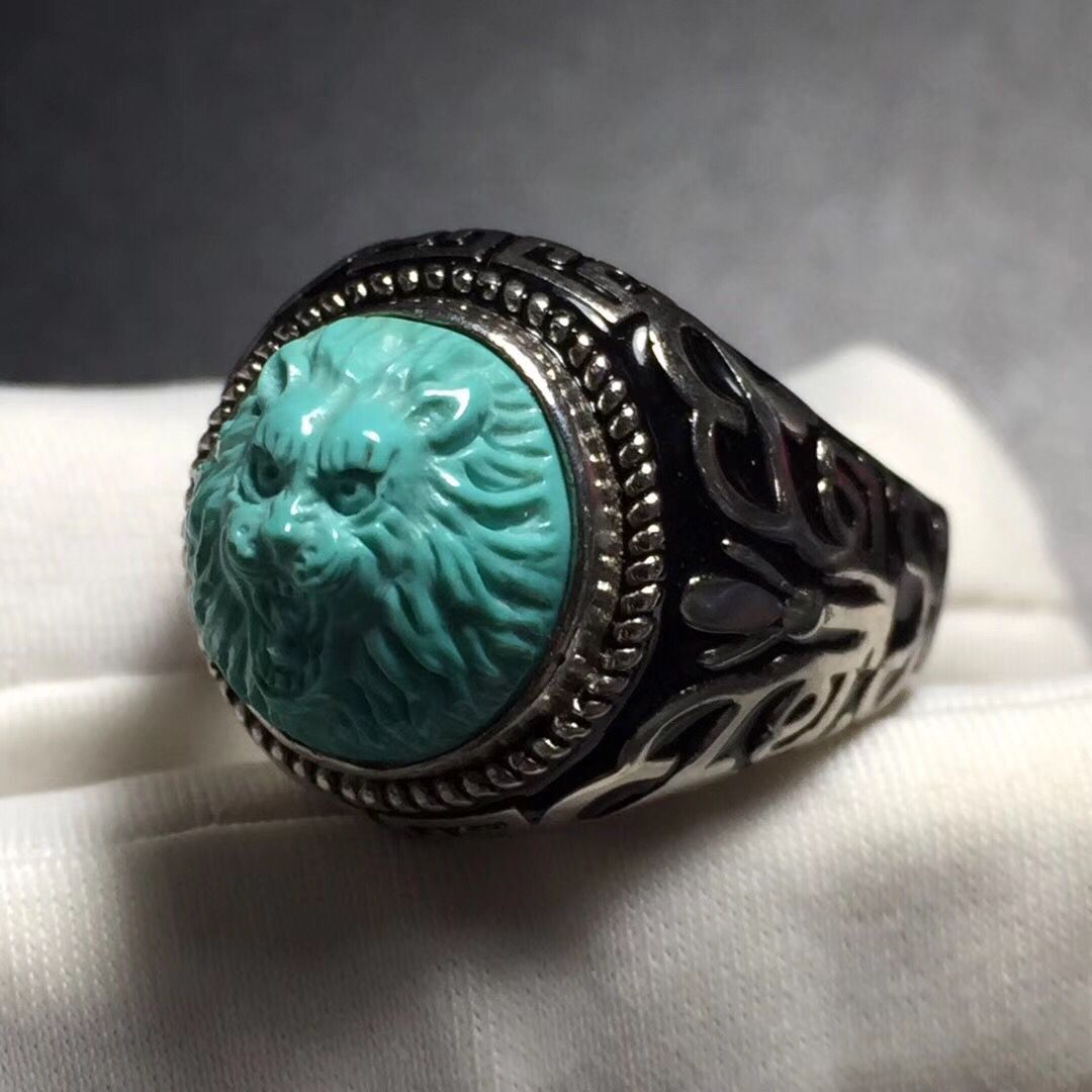 原矿高瓷狮子王戒面 绿松石兽面戒指面 如心珠宝产在货源价格广东