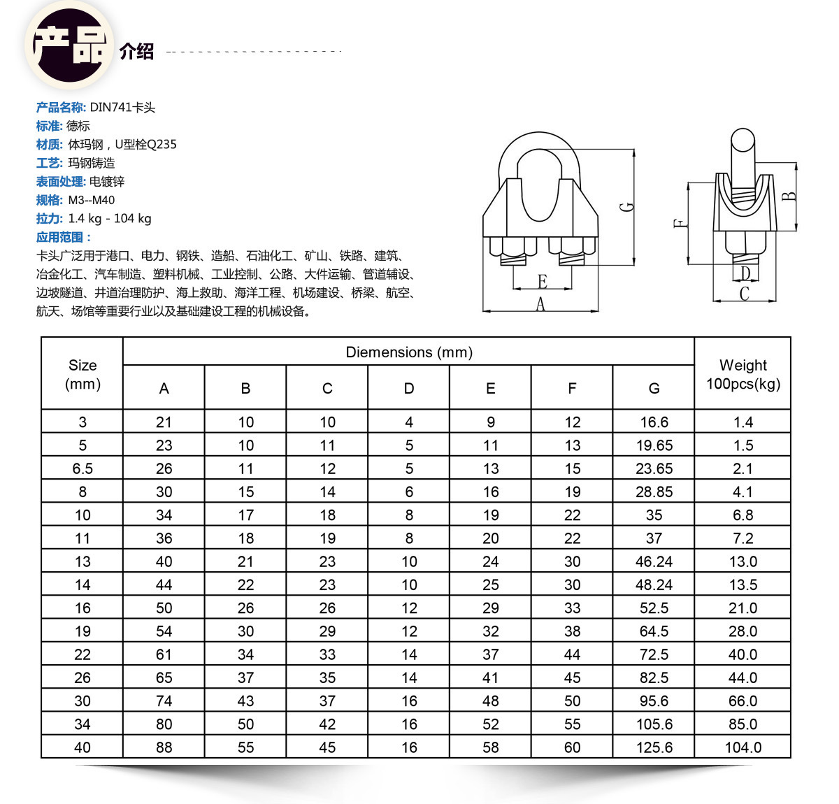 青岛索具厂家 din741钢丝绳卡头德标玛钢铸造m10五金配件