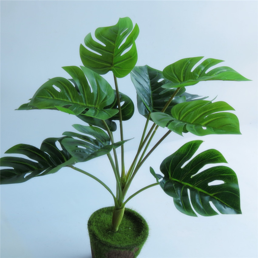 手感龟背叶热带仿真蕨植物墙装饰绿植万年青绿萝叶龟背叶