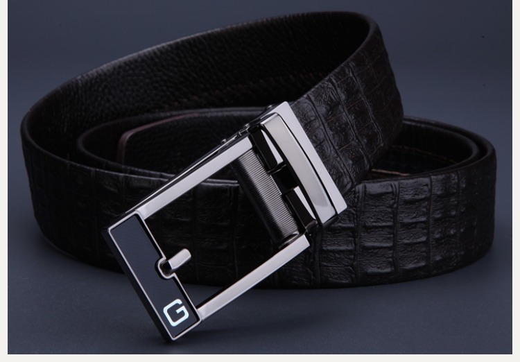 正品骆驼男款自动新型夹扣头层牛皮皮带 百搭100%纯牛皮腰带裤带