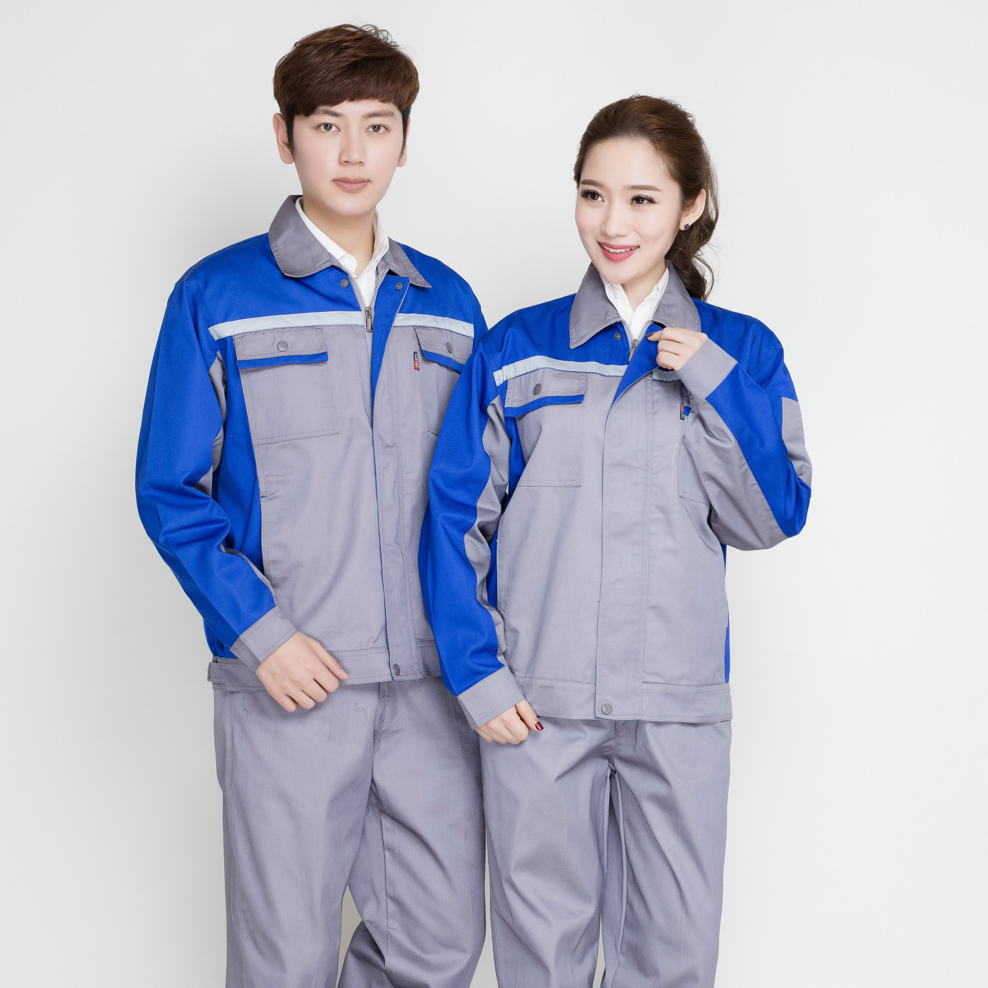 工作服厂家批发工装春秋季长袖劳保工作服反光条耐磨印绣logo