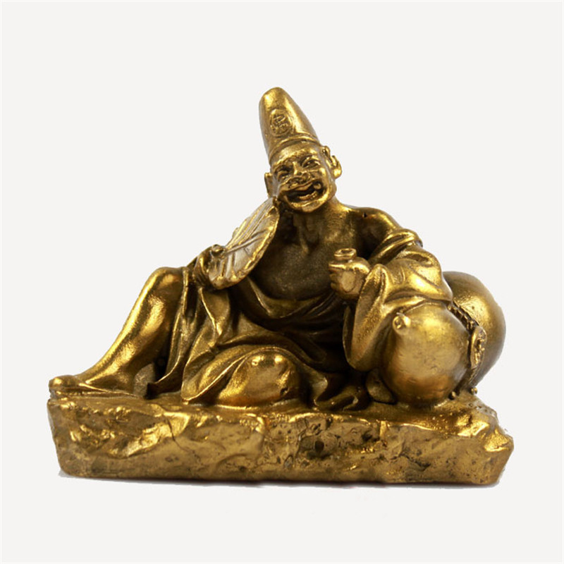 黄铜济公摆件 持葫芦黄铜济公佛像 工艺品黄铜像