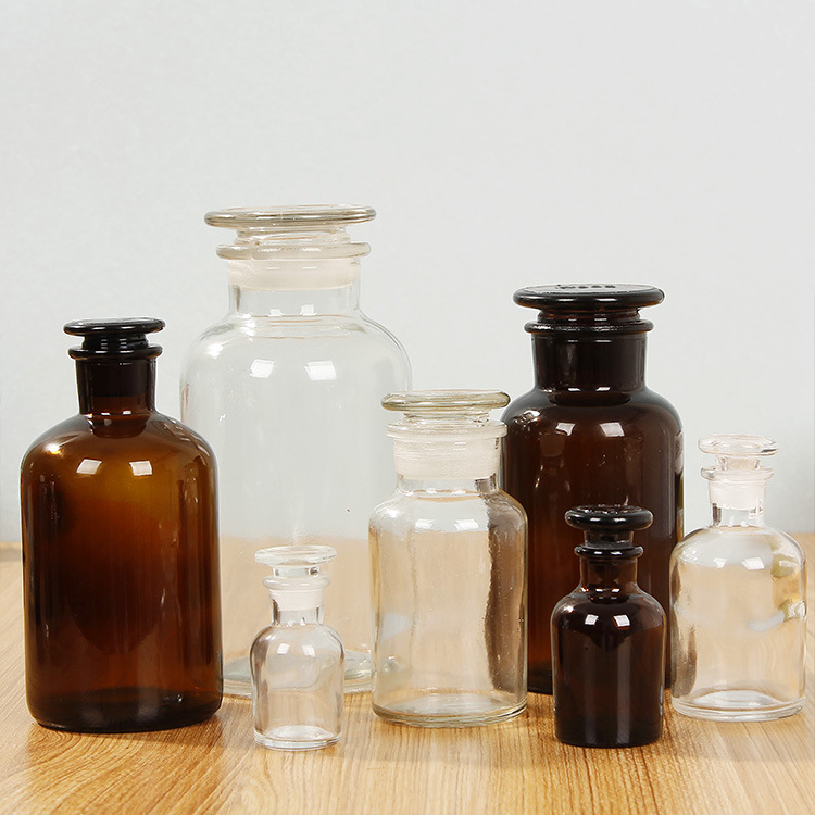 磨砂口实验室广口试剂瓶白色广口瓶棕色化学实验瓶加厚泡酒玻璃瓶