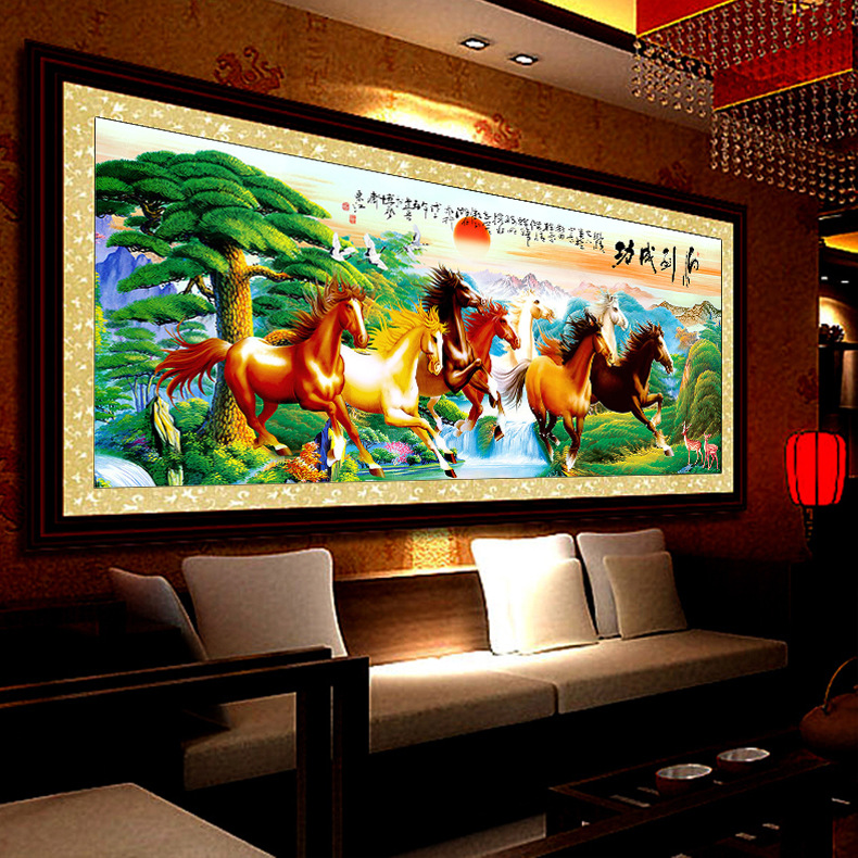 钻石画满钻马到成功八骏图钻石绣大幅风景中式装饰diy贴钻十字绣