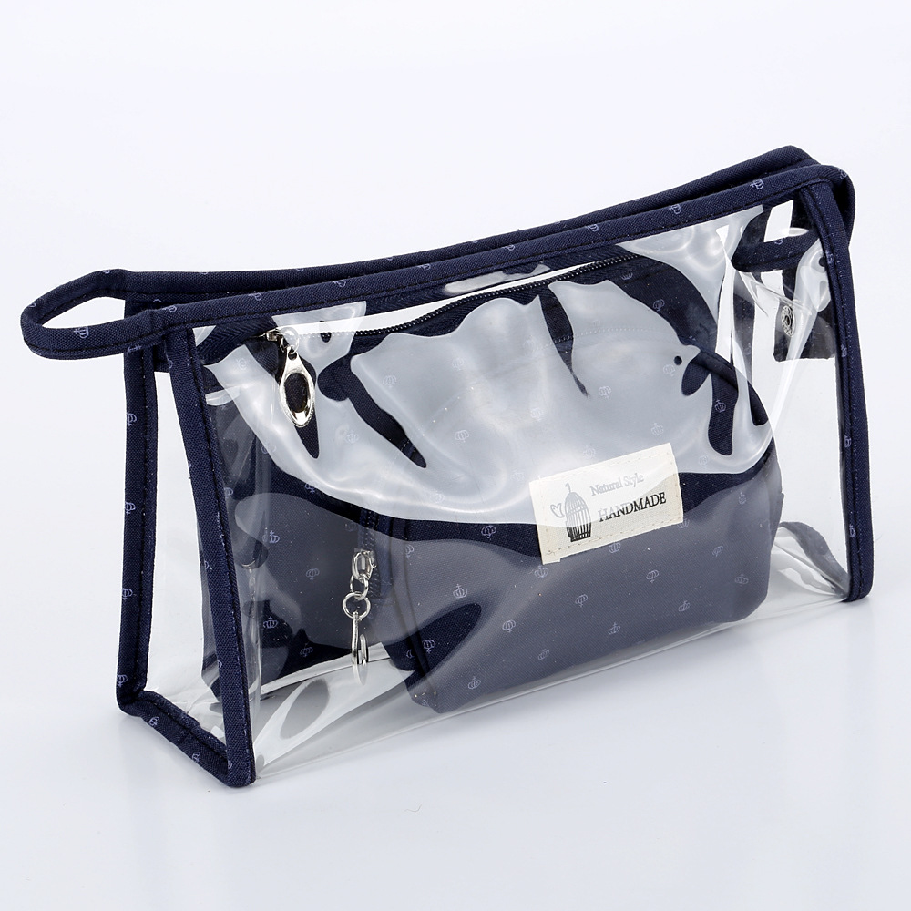 2023 Foreign Trade Hot Korean Cotton Three-Piece Bag Travel Washing and Makeup Bag Transparent Cosmetic Bag