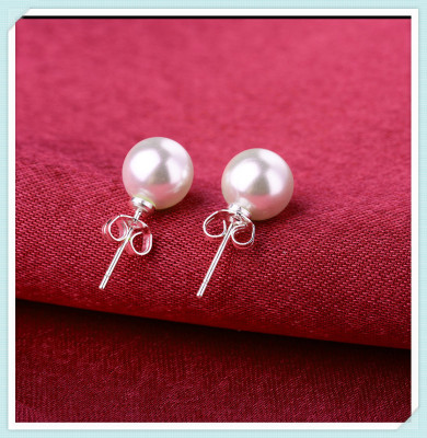 珍珠银耳钉 纯银 明星同款耳环圆形小耳钉 淡水珍珠厂家直销