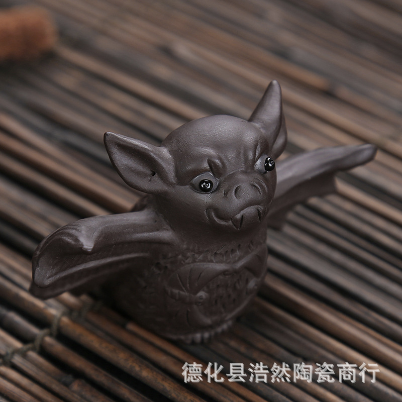 紫砂手工茶宠摆件精品雕塑茶玩招财蝙蝠家居饰品茶盘茶具配件特价