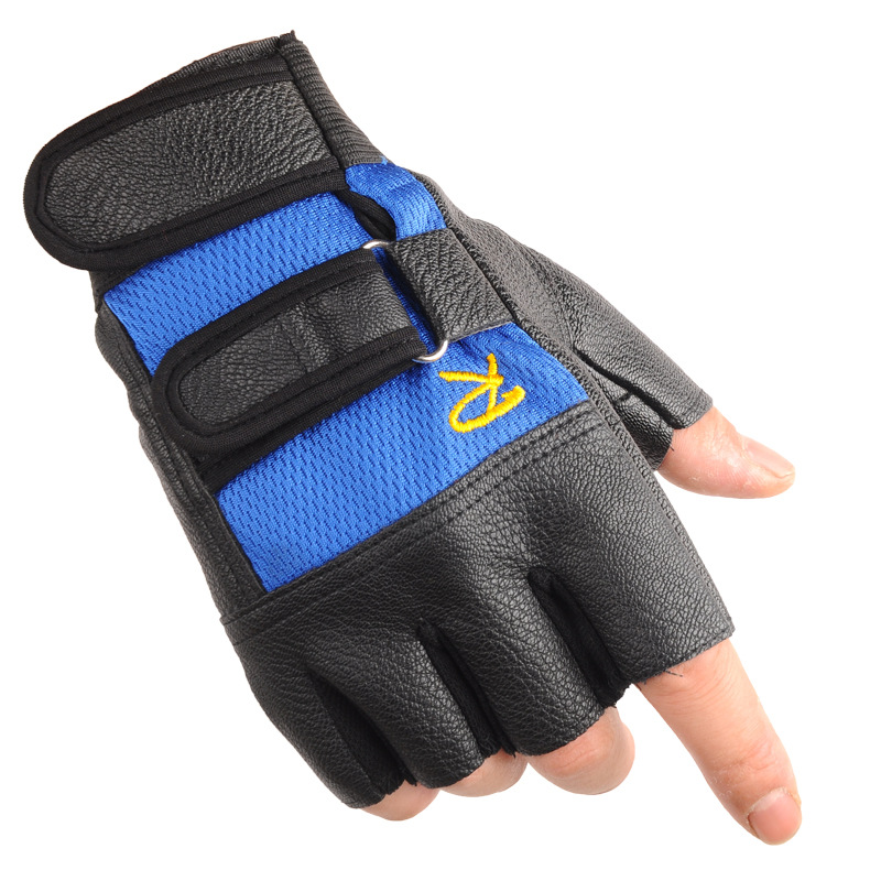 Bulk Spot Supply Men's Imitation Leather Sports Half Finger Gloves Wear-Resistant Non-Slip Fitness Cycling Outdoor Gloves