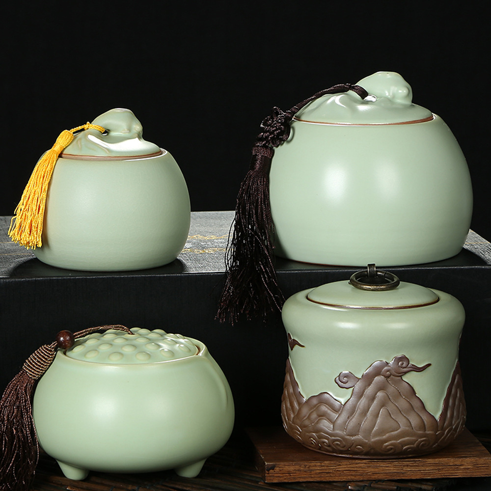 厂家现货供应汝窑茶叶罐大号德化陶瓷龙井碧螺春密封储存茶叶罐