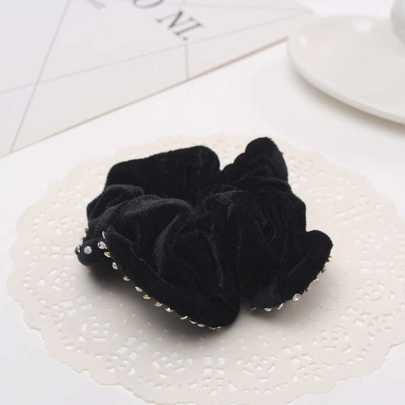 Highly Elastic Hair Rope Rhinestone Velvet Fabric Hair Band Large Intestine Ring Updo Hair Accessories Professional Head Flower Head Elastic Hair Accessories