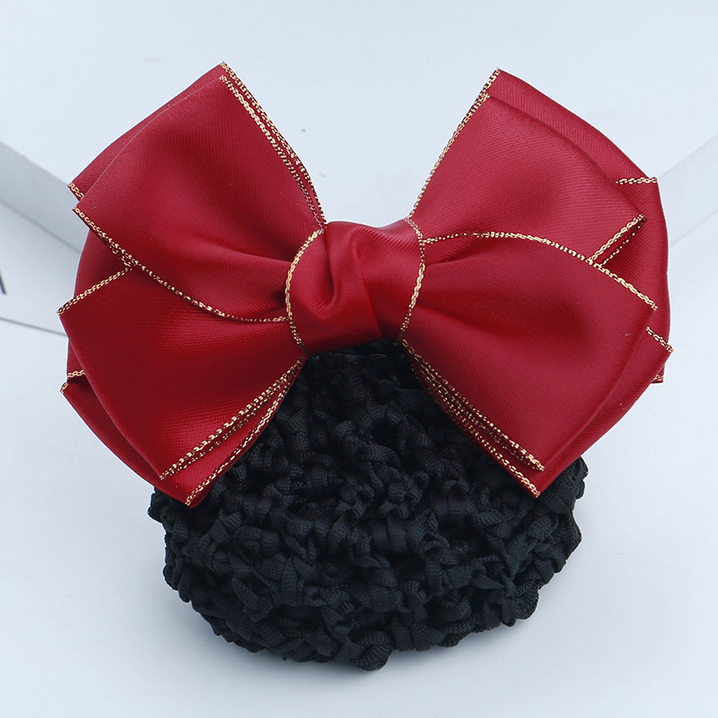 职业头花发饰金边丝带护士发网兜韩版蝴蝶结空姐酒店头饰银行发夹