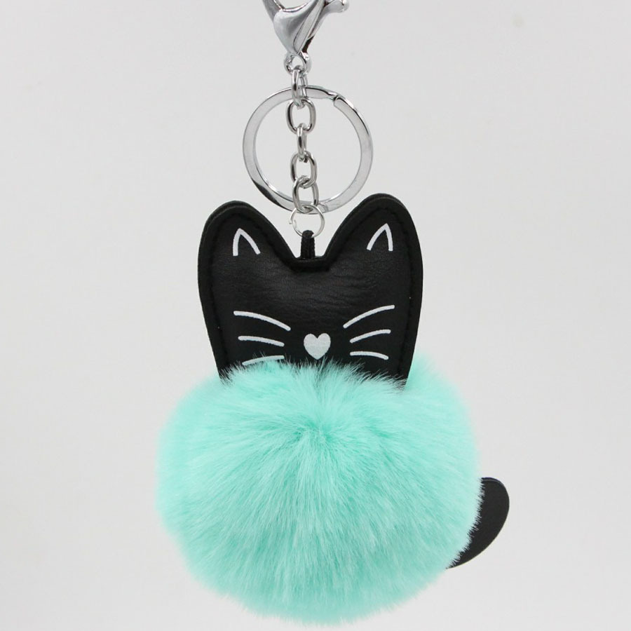 PU Leather Key Chain Pendant Kitten Fur Ball Keychain Leather Cat Fuzzy Ball Pendant Animal Fur Hanging Ornaments