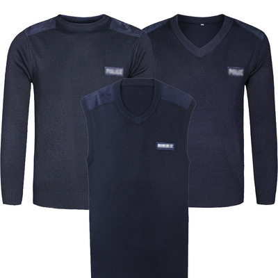 保安藏青毛衣v领圆领坎肩police刺绣针织衫毛衣藏青色制式配套款