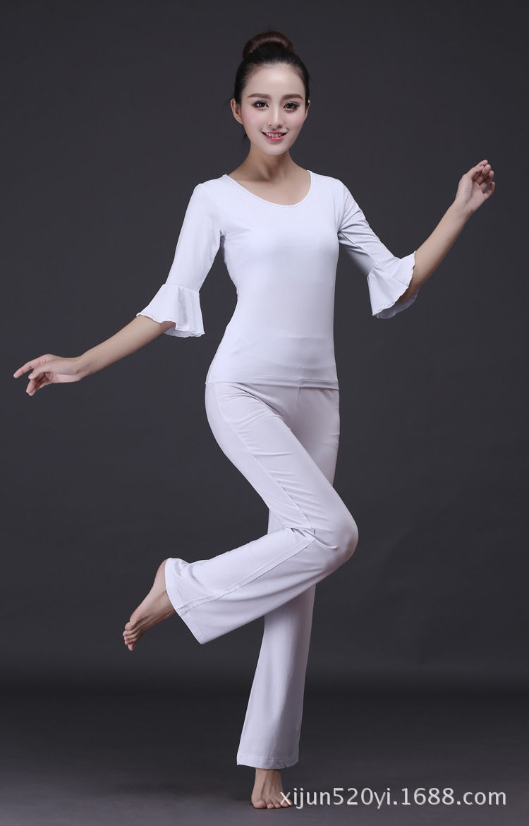 新款白色瑜伽服套装瑜珈服中长袖愈加服 健身房运动服