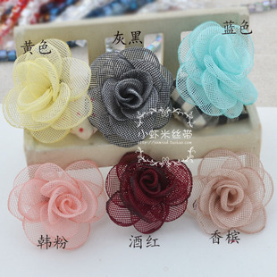 网纱烧边花 手工diy发饰材料丝带花 diy半成品花朵蝴蝶结饰配件