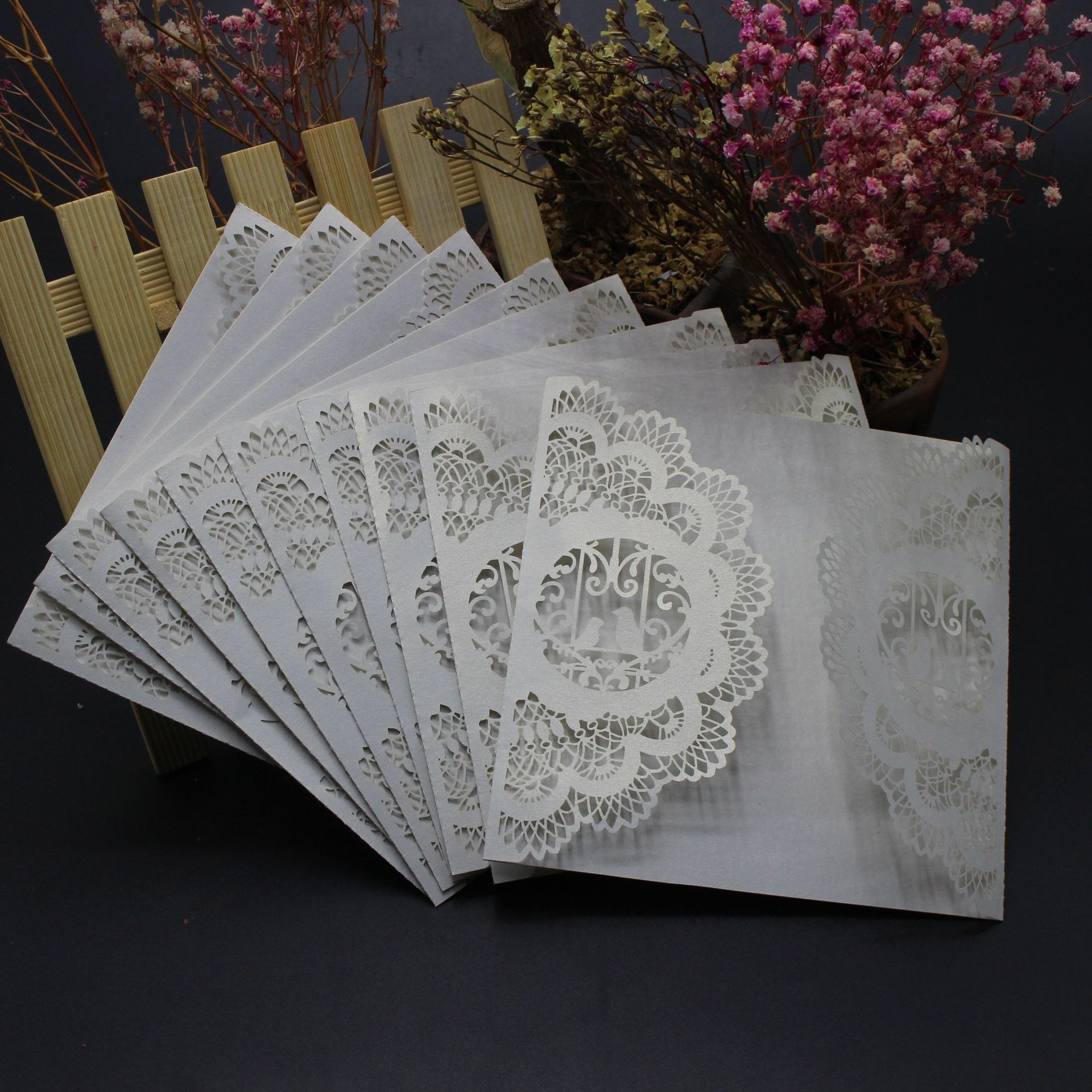 qc婚礼生日镂空纸卡白色纯色请柬 10片/包