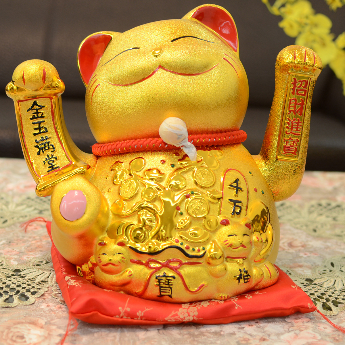 金色招财猫摆件 电动摇手陶瓷特大号发财礼品 店铺创意开业招财猫