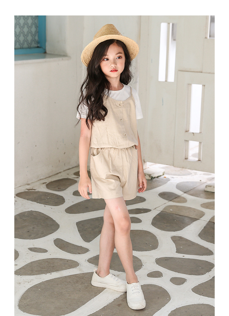 儿童连体裤夏2018童装新款中大童纯棉吊带裤时尚韩版童裤一件代发