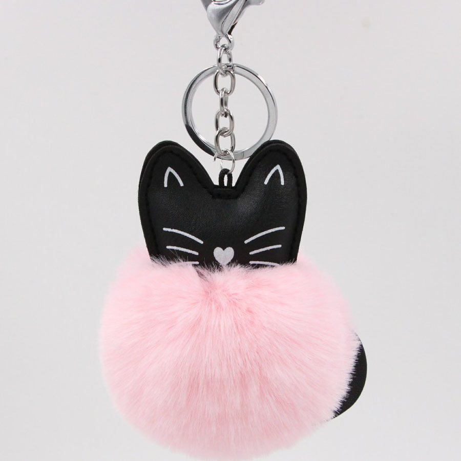 PU Leather Key Chain Pendant Kitten Fur Ball Keychain Leather Cat Fuzzy Ball Pendant Animal Fur Hanging Ornaments