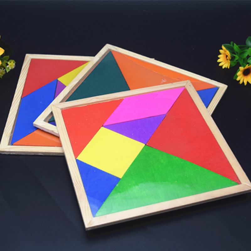 批发木质七彩七巧板积木幼儿diy拼图早教玩具儿童智力开发玩具
