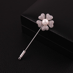 新水晶爱心小花一字胸针别针 男女百搭微镶锆石长插针式胸花2082