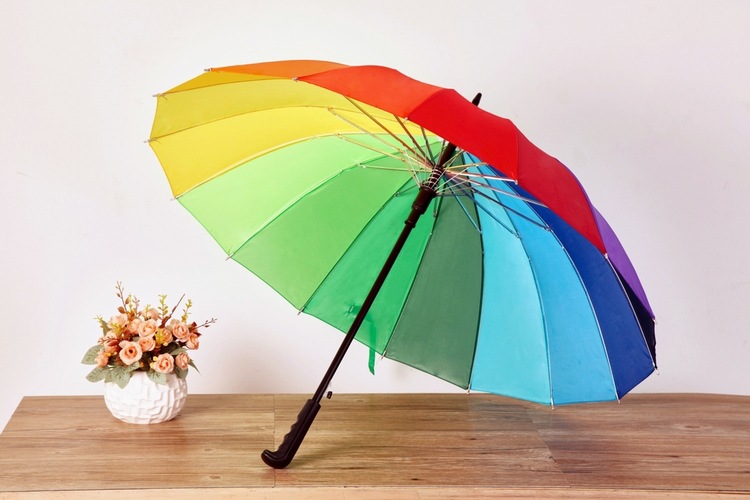 韩国彩虹伞 16k防风自动长柄雨伞 直杆雨伞 印刷logo定制广告伞