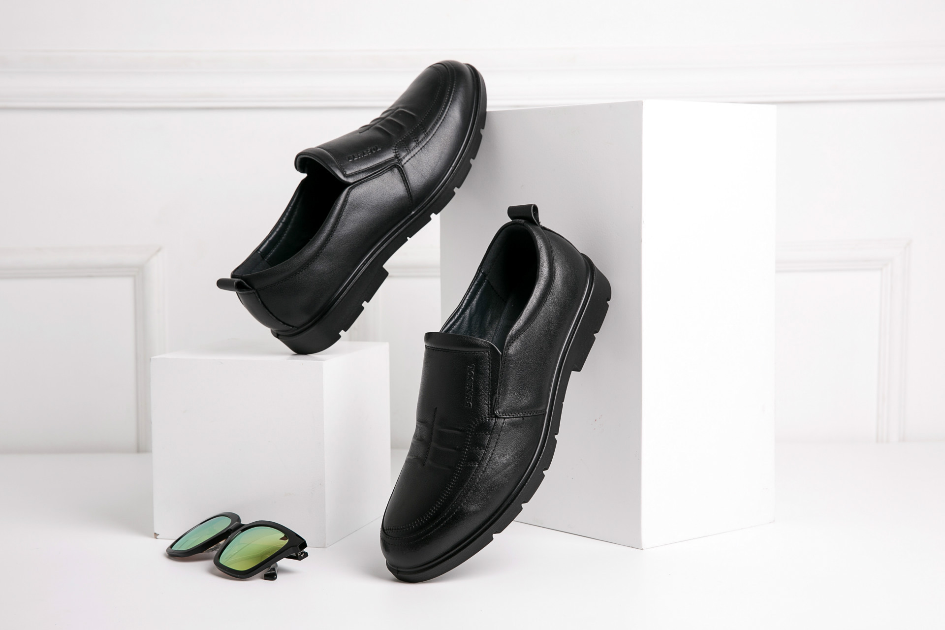 邦赛男鞋秋季男士商务休闲皮鞋 防滑耐磨真牛皮皮鞋 圆头套脚皮鞋