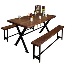 美式loft铁艺桌椅长方形复古办公桌做旧铁艺实木大长桌长凳餐桌